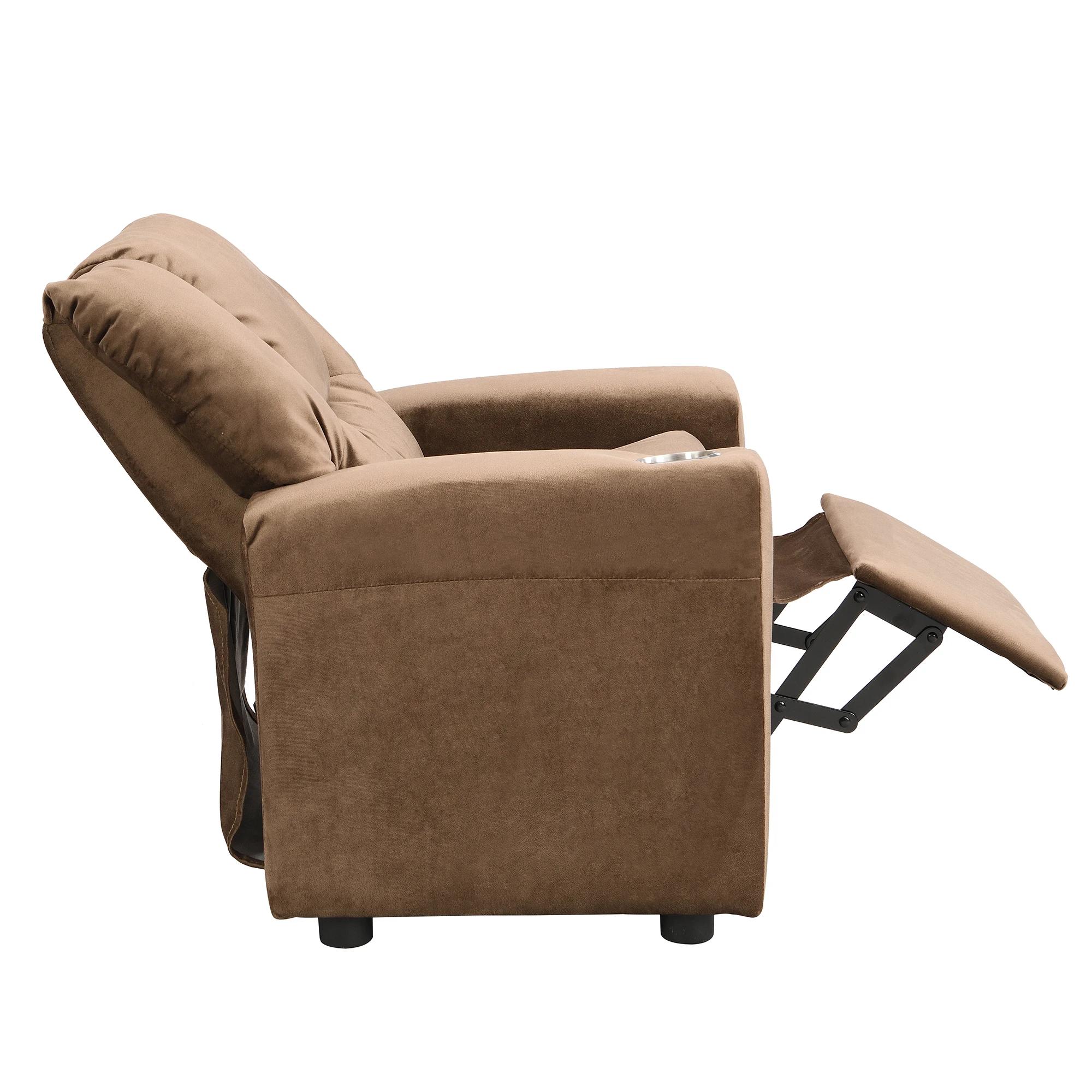 Fauteuil inclinable en velours pour enfants, canapé avec porte-gobelet, repose-pieds, dossier, enfan