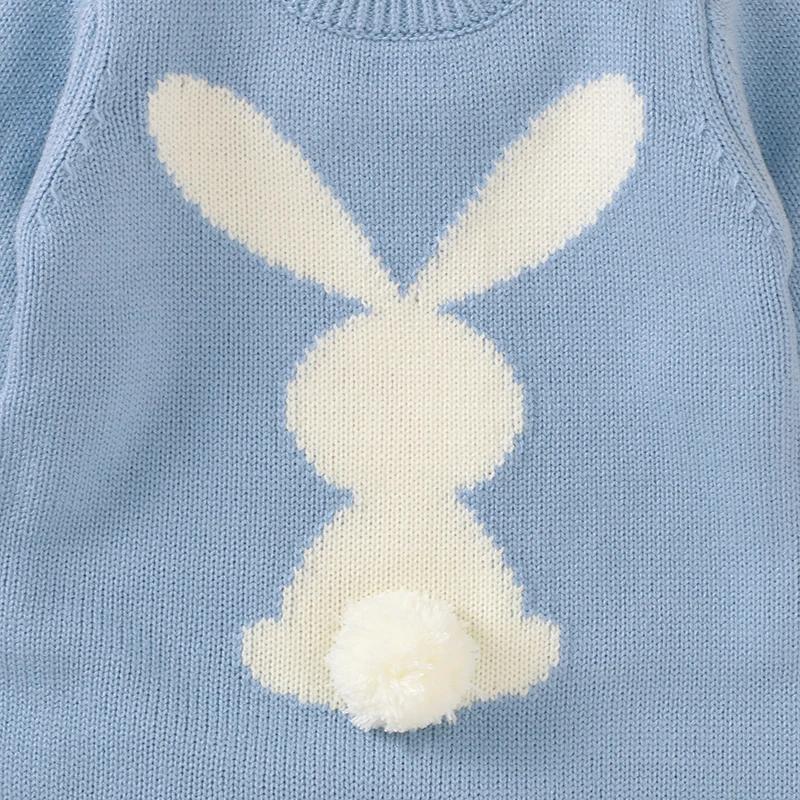 Barboteuse tricotée en forme de lapin pour bébé, vêtements de printemps et d'automne, col rond, manc