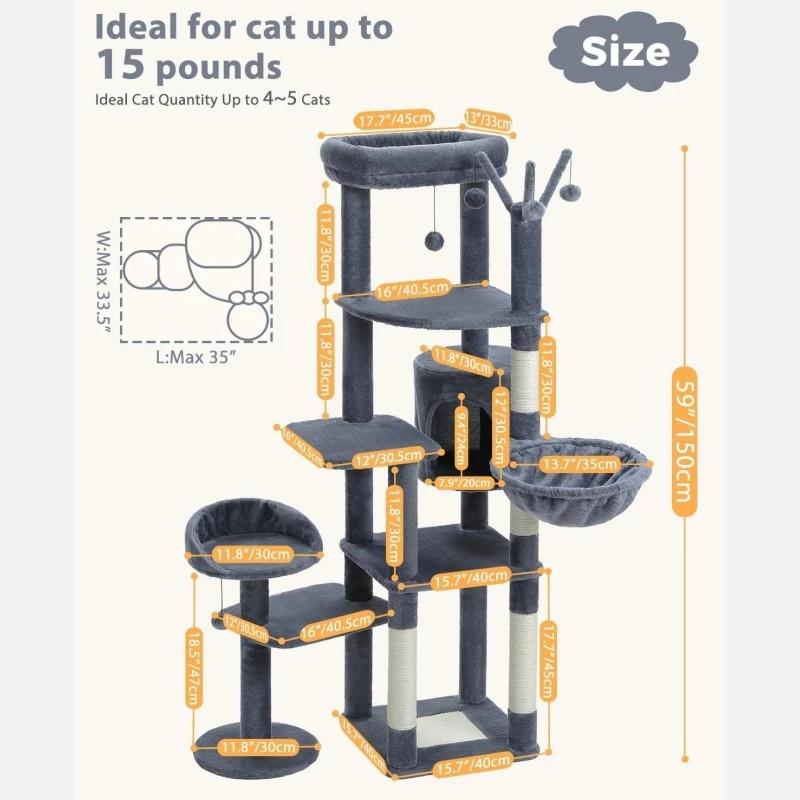 Arbre à chat à plusieurs niveaux pour chats d'intérieur, tour à chat avec griffoir recouvert de sisa