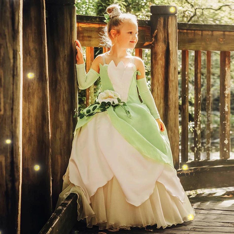 Tiana fantaisie filles princesse Costume enfant carnaval robe Cosplay Floral LED éclairer vêtements