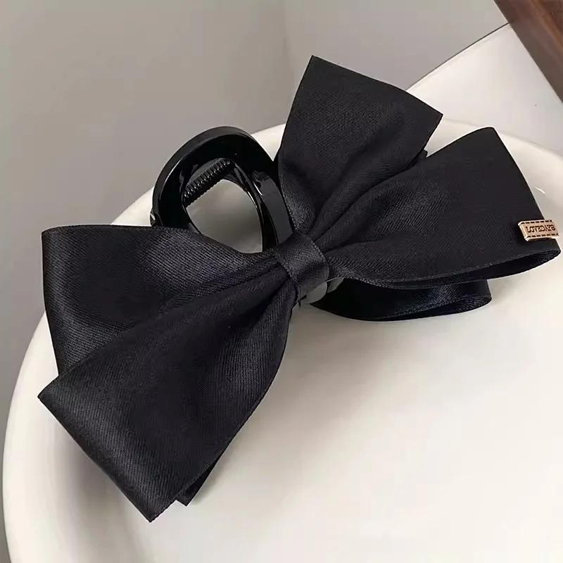 Pince à cheveux française élégante, pince à griffes avec nœud noir, Style Hepburn pour femmes et fil