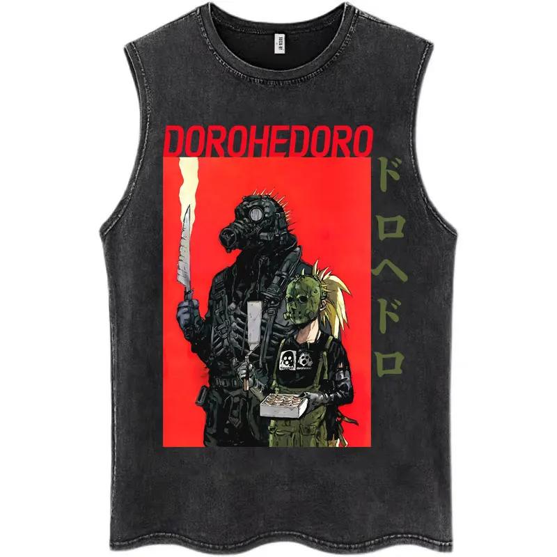 Débardeur délavé à motif de dessin animé japonais Dorohedoro pour hommes et femmes, 100% coton, mode
