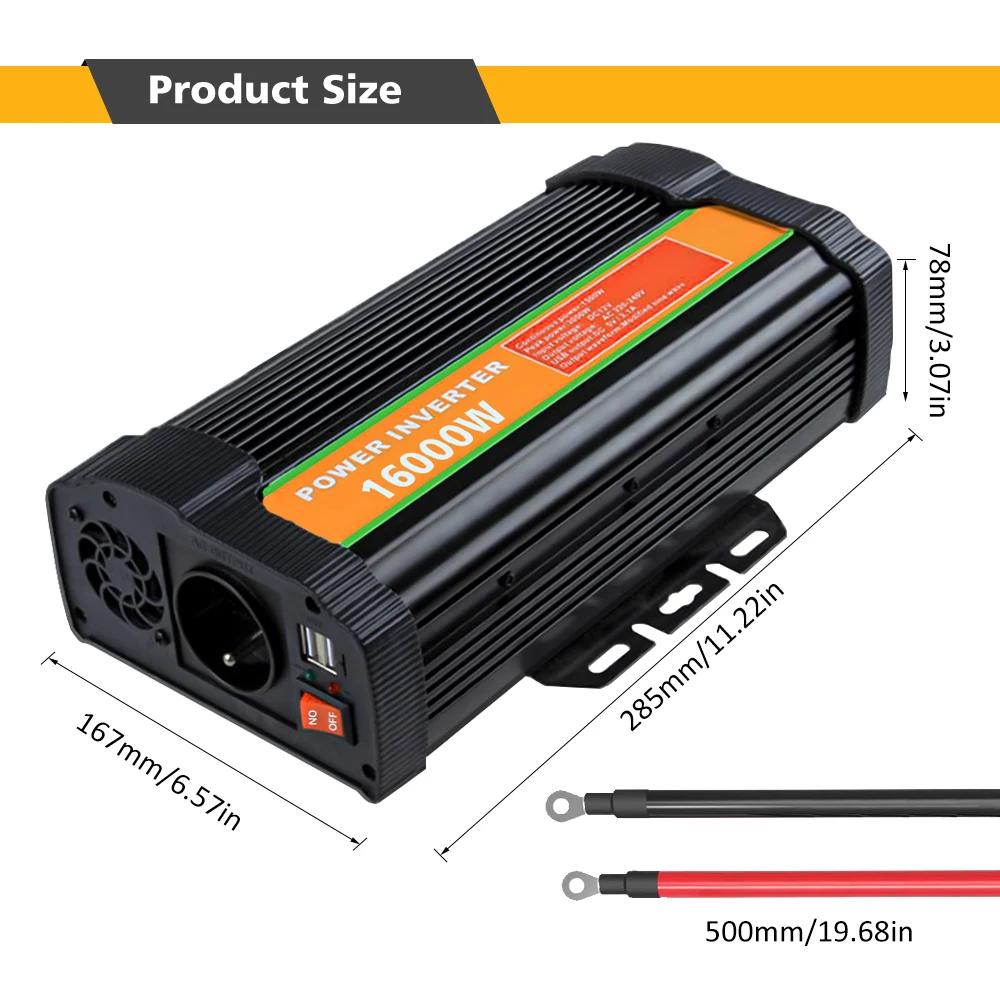 Onduleur à onde sinusoïdale pure 1600W, convertisseur DC 12V à 110V AC, puissance Patricia 3000W, on