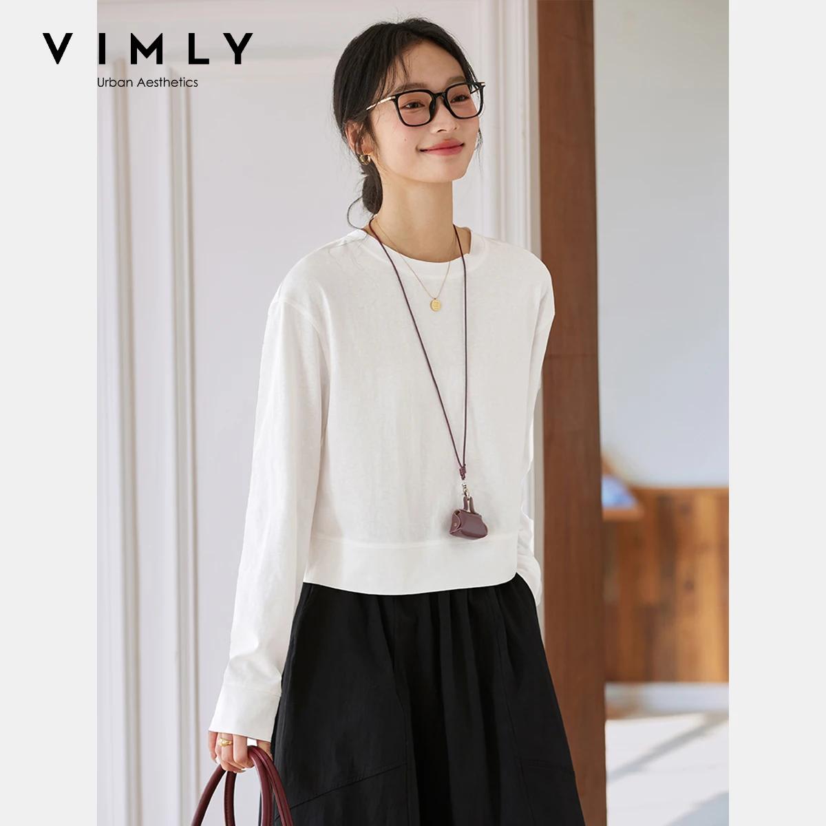 T-shirt en coton blanc pour femme VIMLY, collection Printemps 2026, col rond, manches longues, coupe