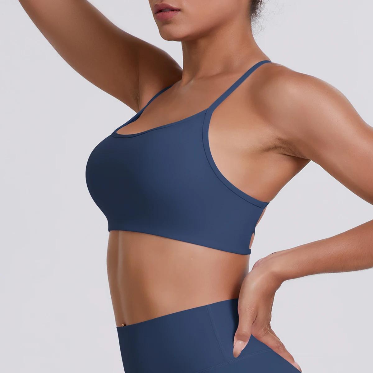 Soutien-gorge de Yoga femmes Fitness haut court antichoc sport soutiens-gorge couleur unie en Nylon