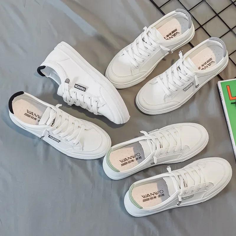 Baskets De marche en plein air femmes chaussures De course mode d'été blanc en cuir PU à lacets resp