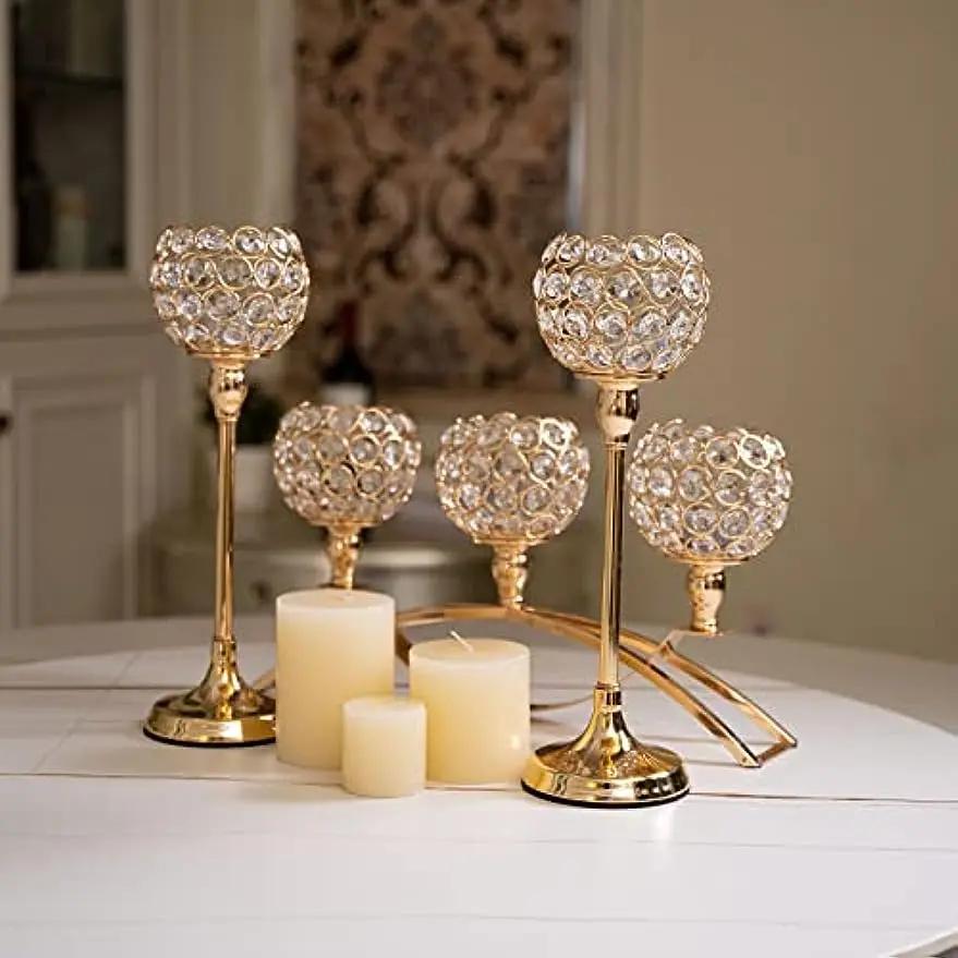 Bougeoirs dorés pour centres de table, photophore ci-après, porte-élabre, 3 bras pour salon, décorat
