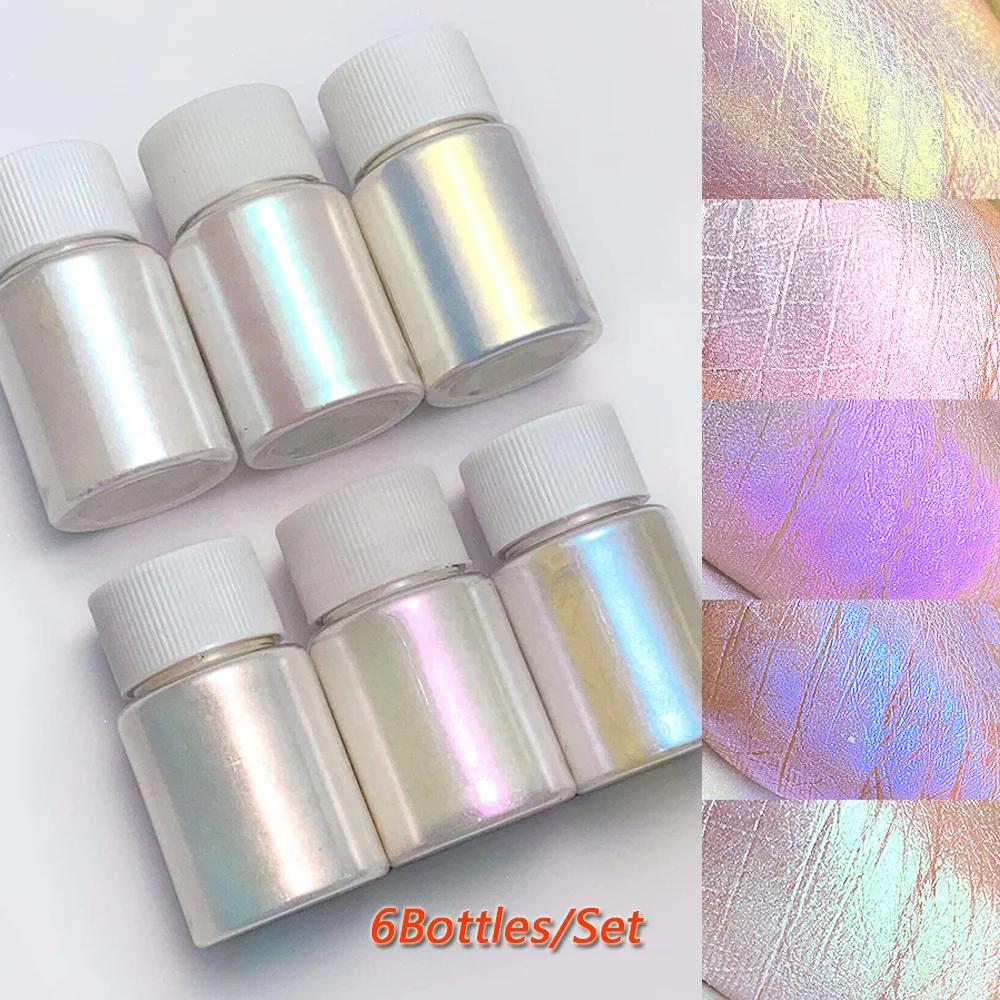 6 couleurs/ensemble Aurora sirène Chrome poudre à ongles blanc perle irisée Mica poudre caméléon pai