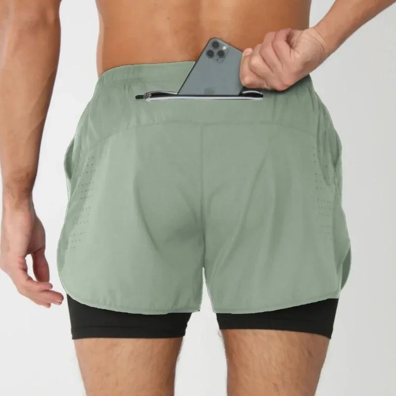 Shorts de course pour hommes, double couche, pour la gym et le fitness, pantalons de sport d'été à s
