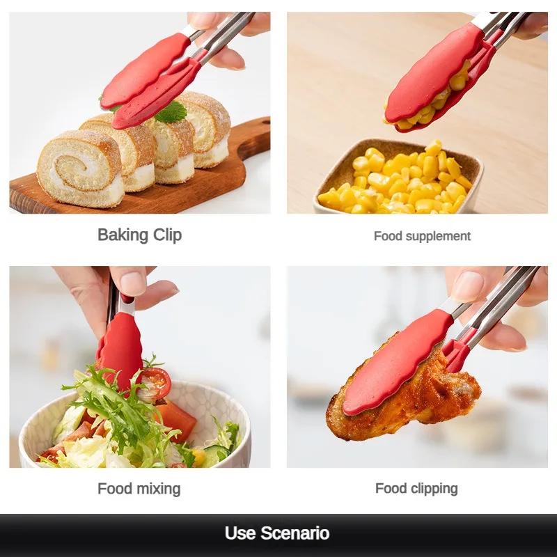 Pince alimentaire en nylon et acier inoxydable, résistante aux hautes températures, pour barbecue en