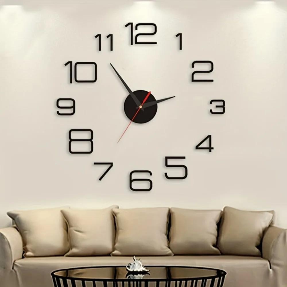 Grande Horloge murale au Design moderne 3D, à Quartz, à la mode, miroir acrylique, autocollants, déc