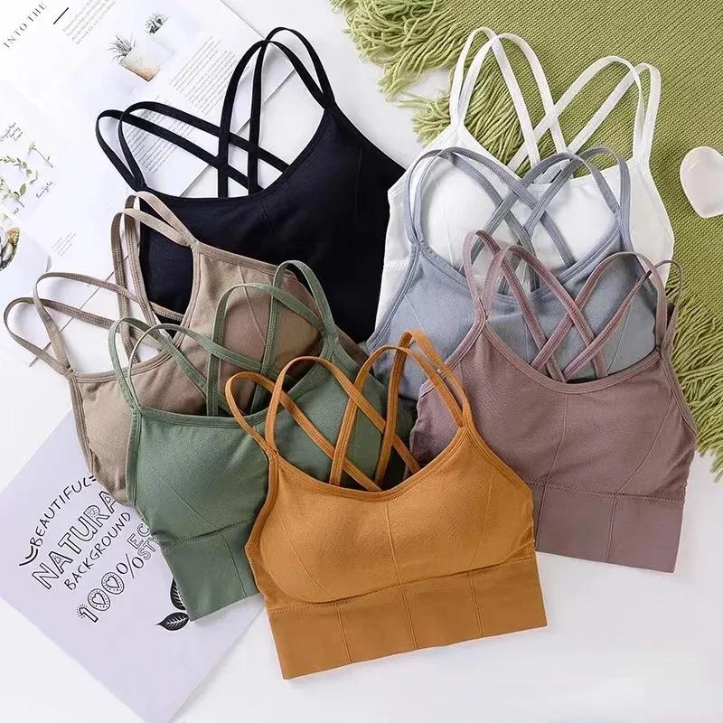 Sexy haut pour femme dos sangle croisée débardeur push up course soutien-gorge de sport respirant do