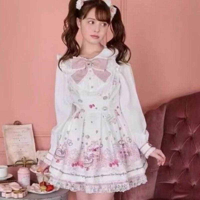 Ensemble robe japonaise Kawaii avec nœud en strass pour femme, style Lolita doux et mignon, chemise