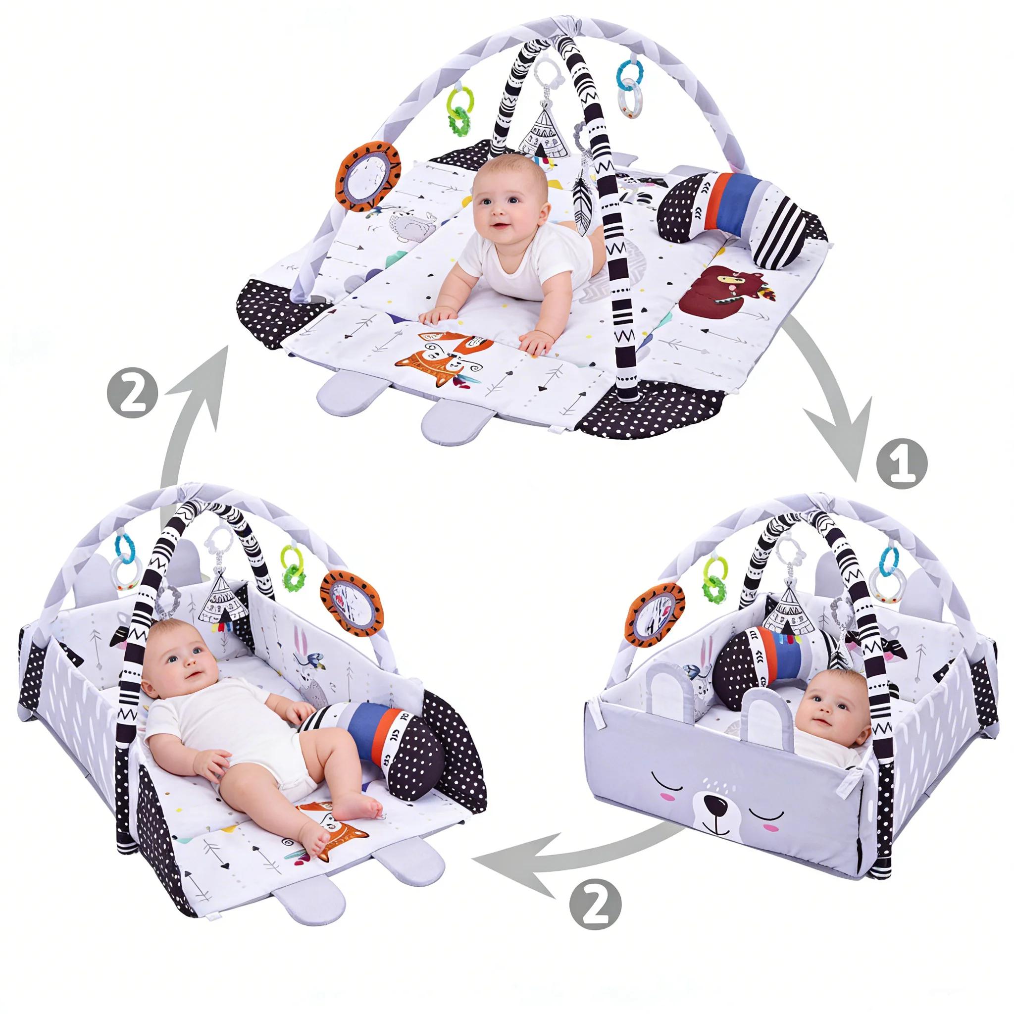 Tapis de jeu pour bébé, tapis de gymnastique pour nourrissons, tapis d'activité lavable en machine,