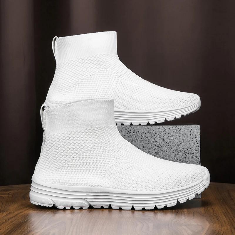 Chaussures de course montantes pour hommes et femmes, baskets décontractées en maille noire, légères