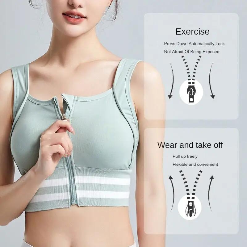 Soutien-gorge de sport avec fermeture éclair sur le devant pour femmes, couverture complète, amovibl