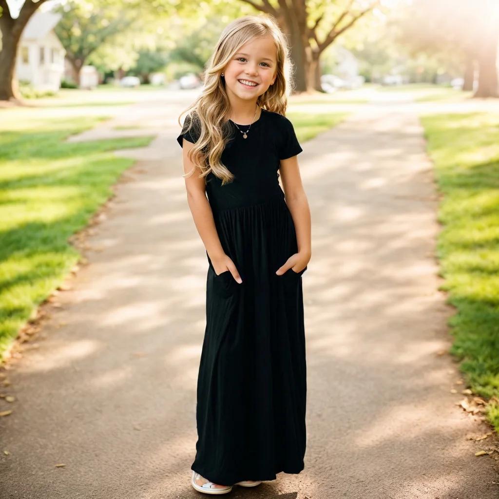 Robe longue d'été pour filles, couleur unie, manches courtes, plage, fête d'anniversaire, décontract