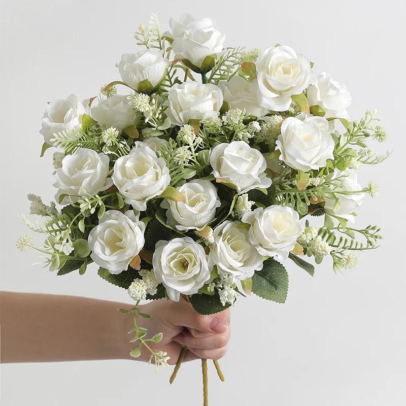 Bouquet de pivoines artificielles en soie blanche, 30cm, 5 grandes têtes, 4 petits bourgeons, décora