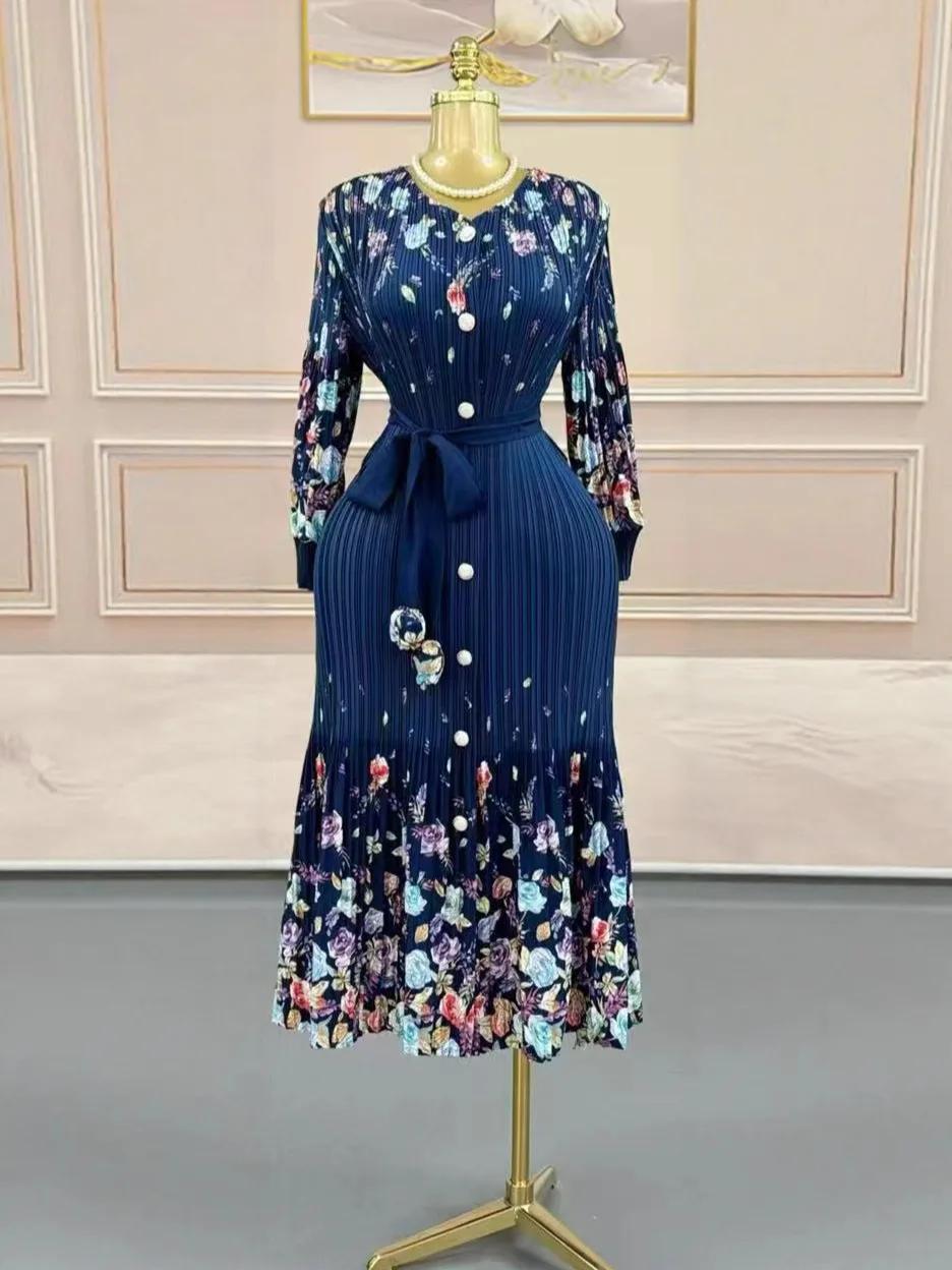 Miyake – robe imprimée à boutons, tempérament, ample, coupe cintrée, longueur moyenne, vêtements pou