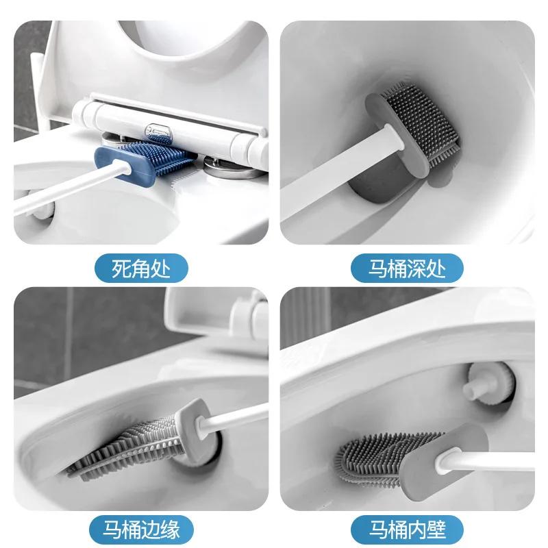 Brosse de nettoyage de brosse de toilette en Silicone, tête plate, Flexible, mural, nettoyeur de cuv