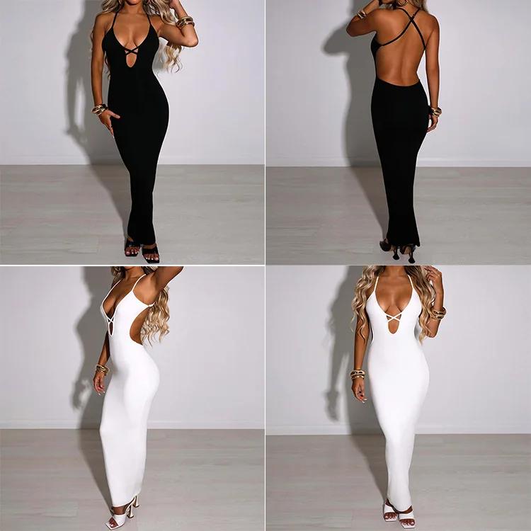 Y2K populaire transfrontalier européen et américain femmes été bandage sexy hanche Wrap robe noir