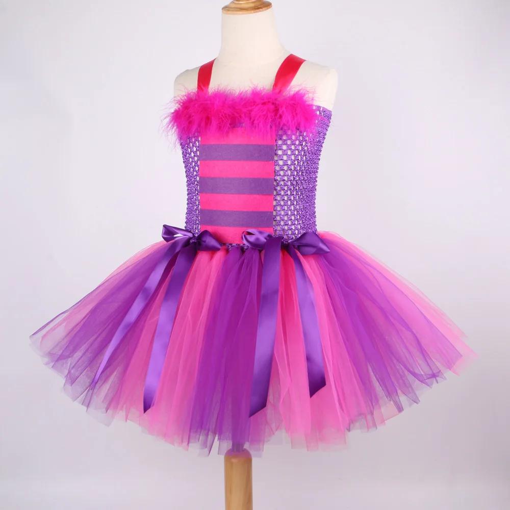 Costumes de chat de Cheshiree rose violet pour bébés filles, robe Tutu fantaisie d'animaux pour enfa