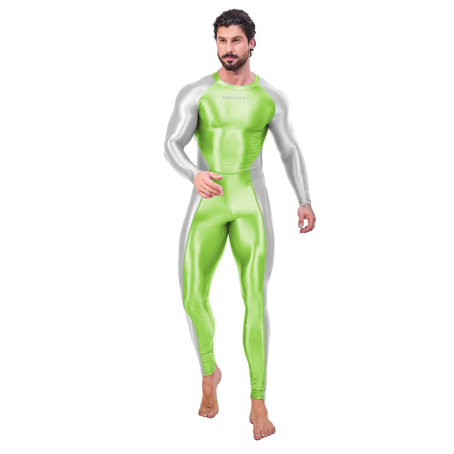 AMORESY Draco série hommes couleur bloc body pleine longueur Spandex collants de sport Catsuit combi