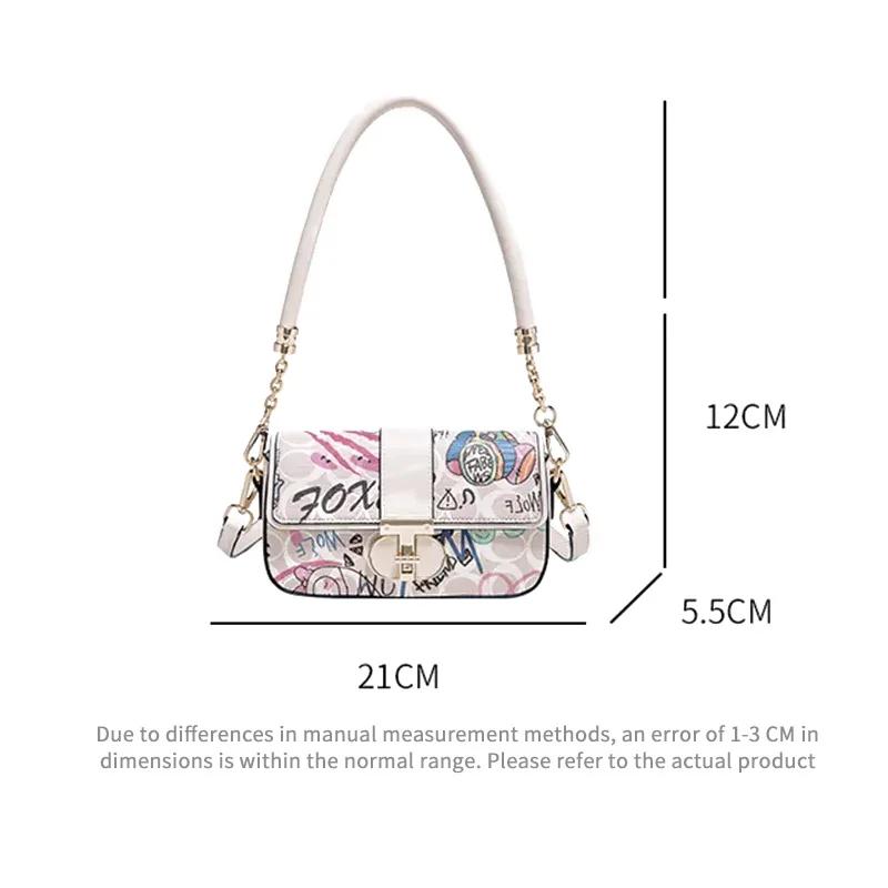 Sac à bandoulière chic en cuir PU FOXER, sac à main graffiti pour femme, sac à bandoulière tendance