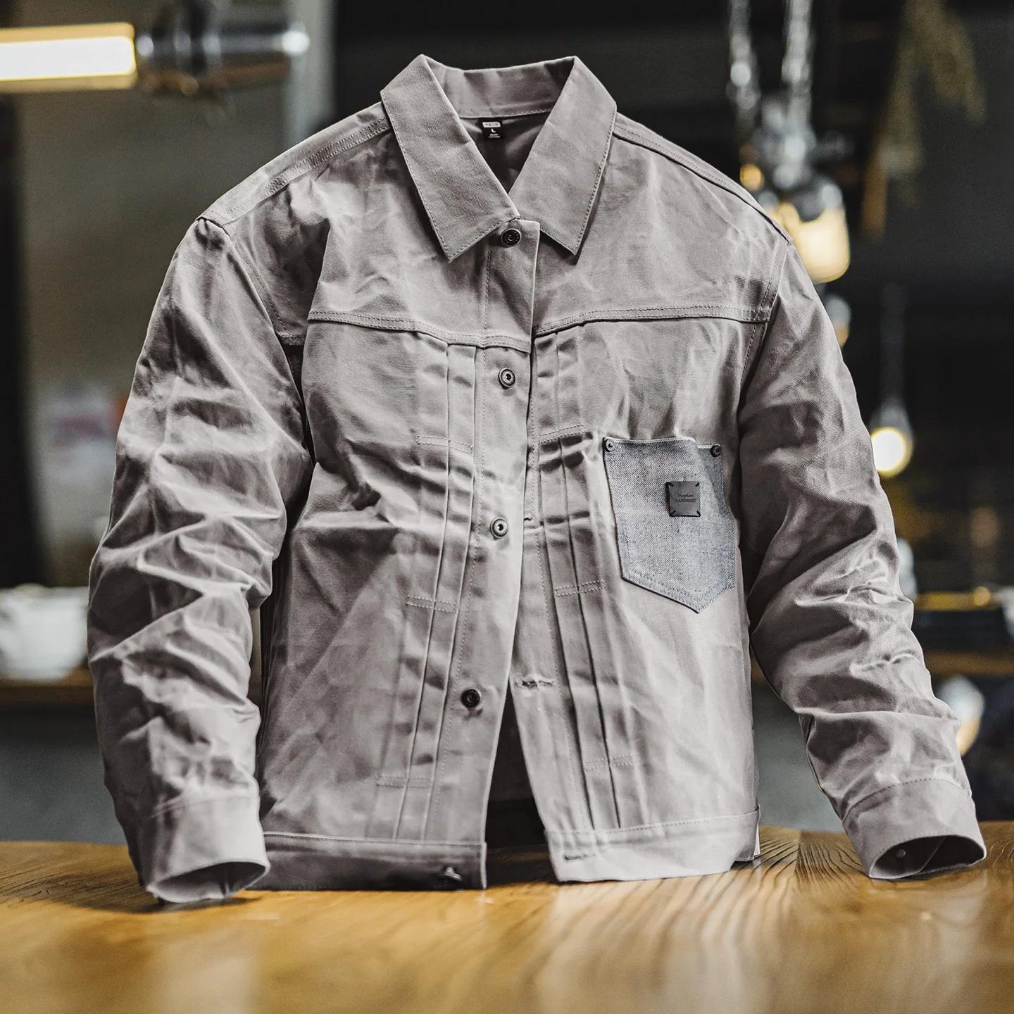Maden – veste cirée à l'huile Vintage pour hommes, manteau de chasse imperméable en V, Double plis,