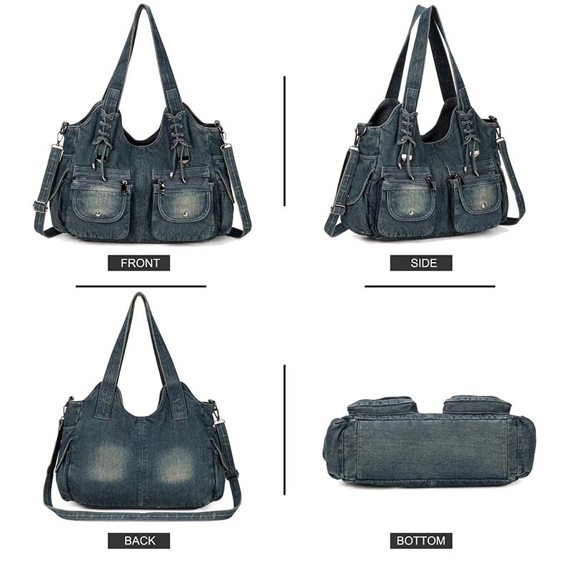 IPinee-Sac en jean bleu vintage pour femme, sac à main à bandoulière, portefeuille initié, grande ca