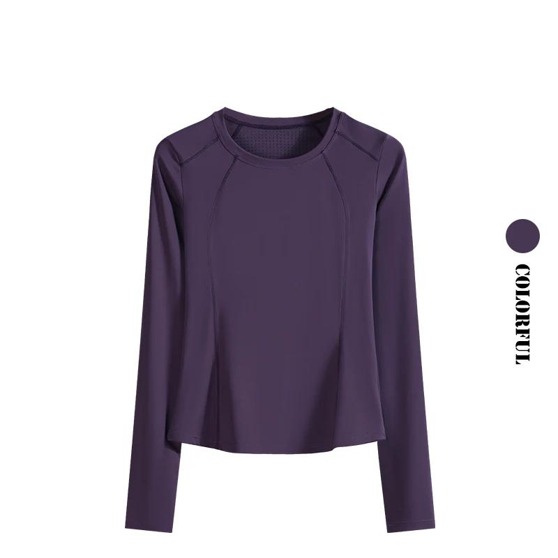 Chemise de sport femme manches longues séchage rapide - Haut gym yoga running avec poche arrière