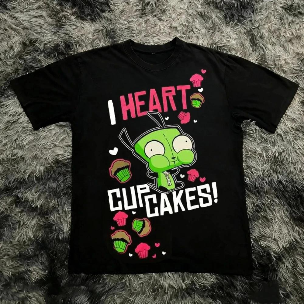 T-shirt vintage à manches courtes imprimé Invader Zim, style rétro unisexe, graphique années 90, nos
