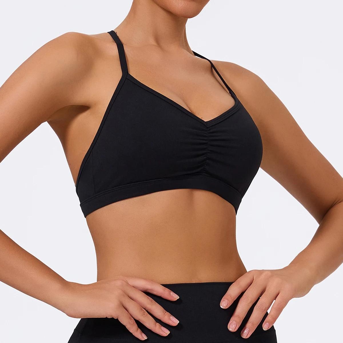 Hearuisavy Soutien-gorge de sport froncé d'été pour femme, haut de sport à dos croisé pour la course