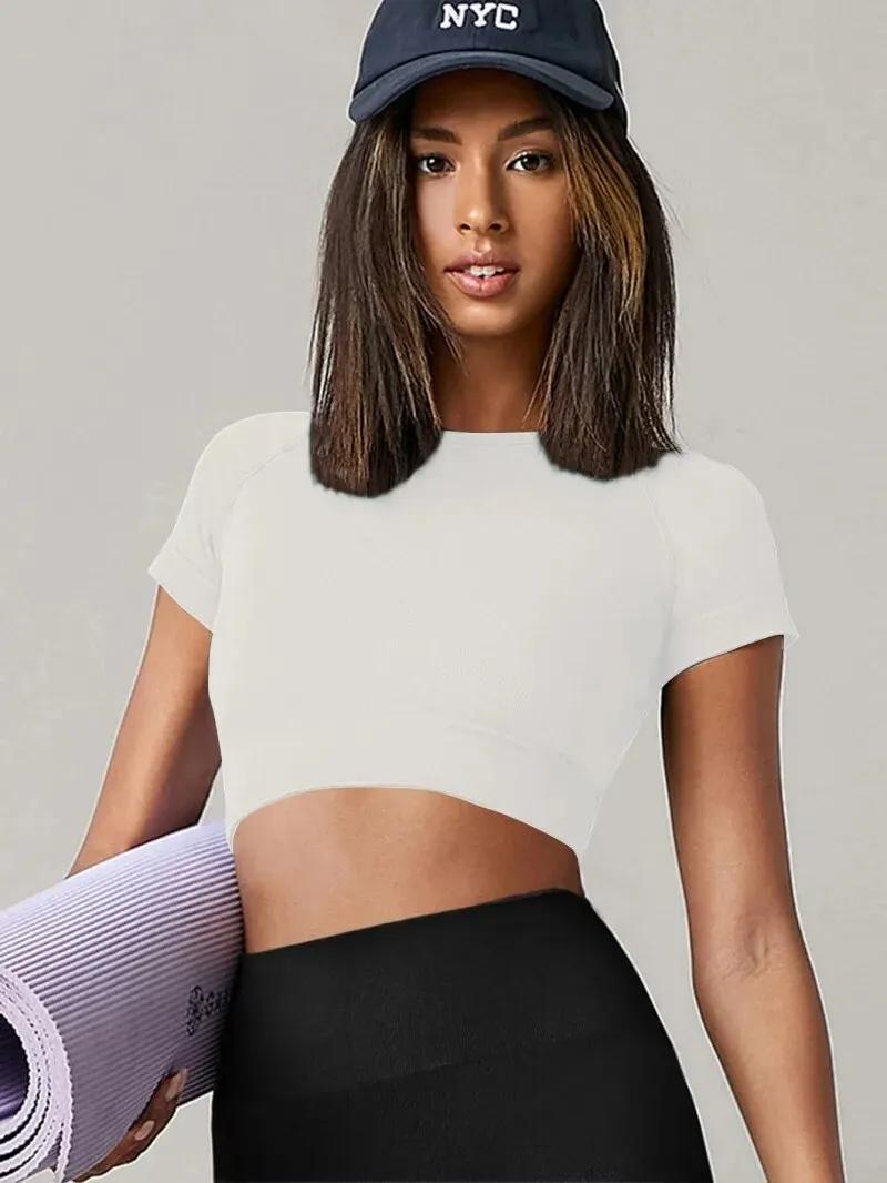 T-shirt de sport sans couture pour femme, haut de yoga, vêtements de fitness, chemise de gym, vêteme