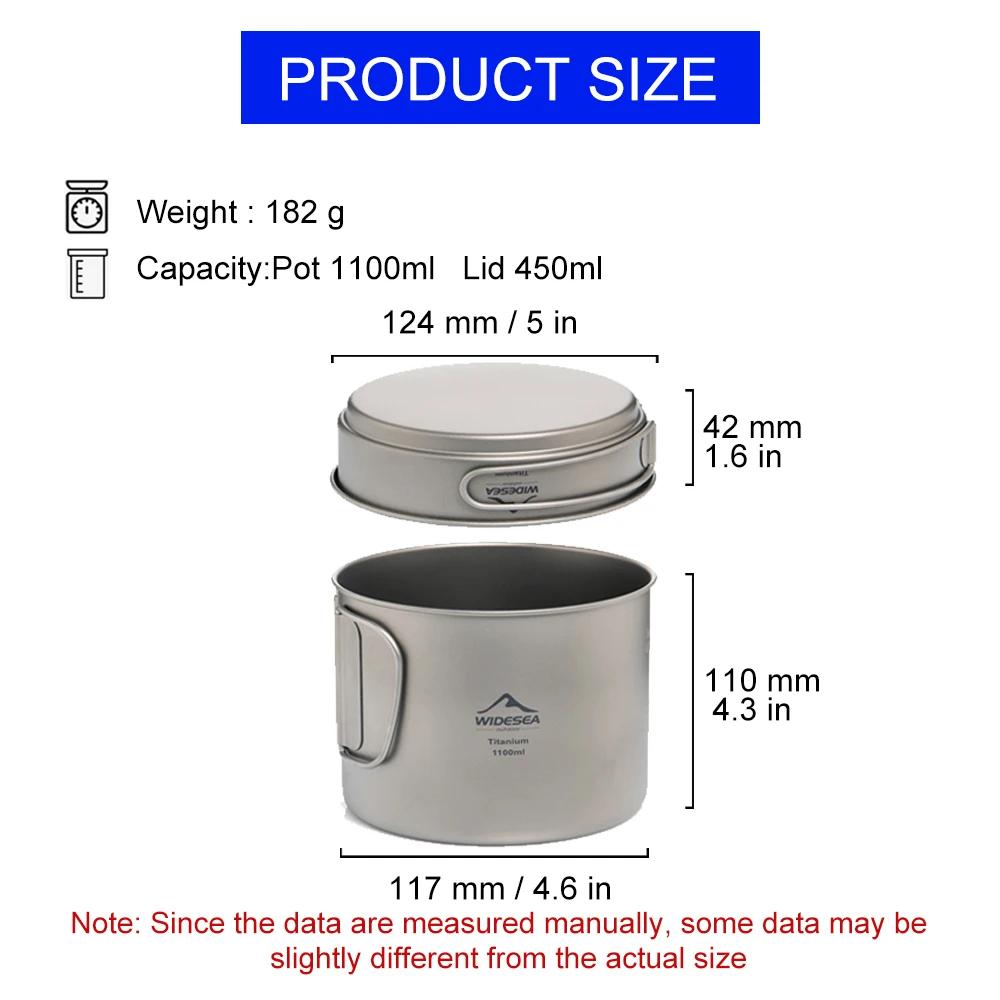 Widesea Camping tasse Portable titane cuisson 1100ML casserole poignées pliantes randonnée en plein