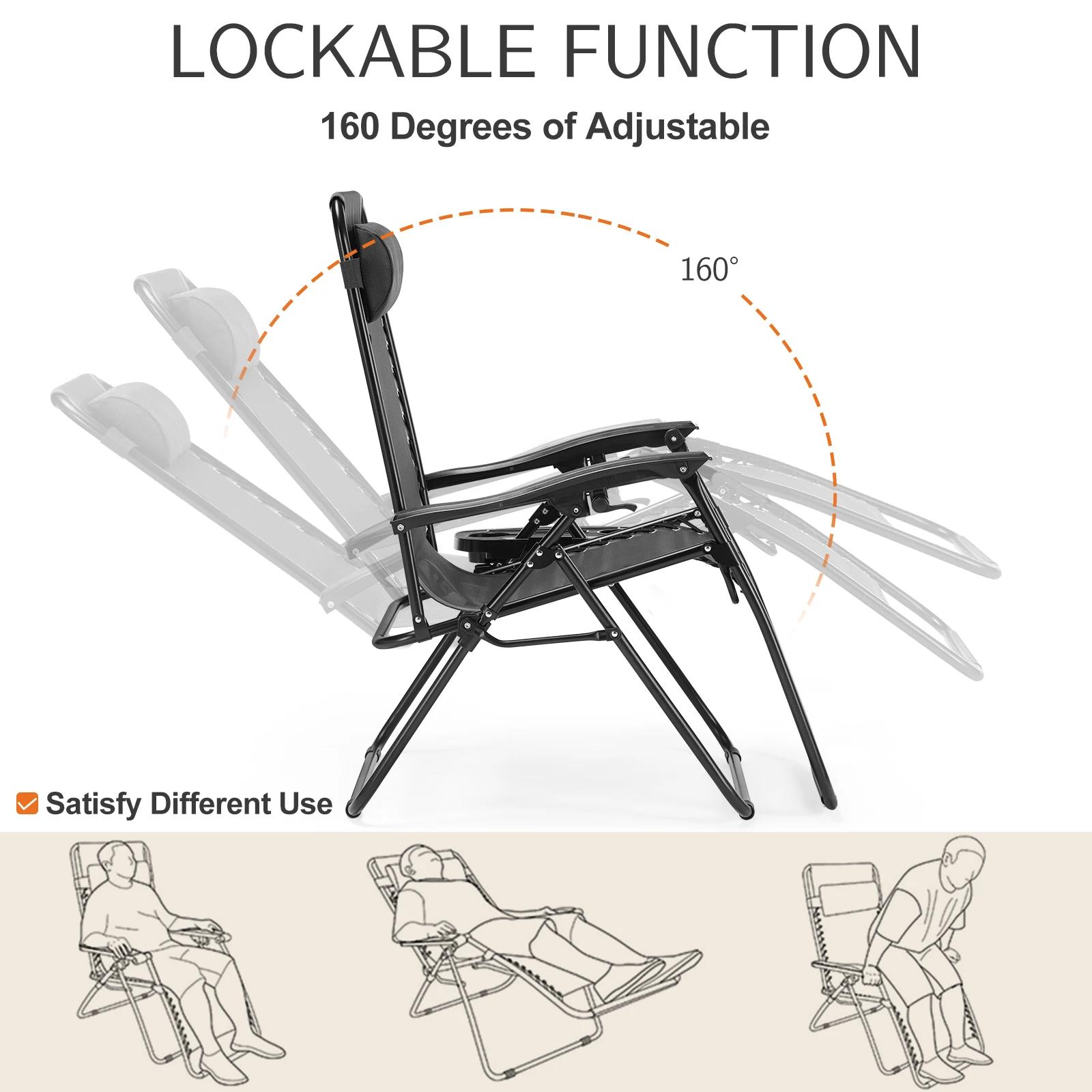 JIAN-Ensemble de 2 chaises inclinables portables ontariGravity, avec plateaux porte-gobelet, oreille