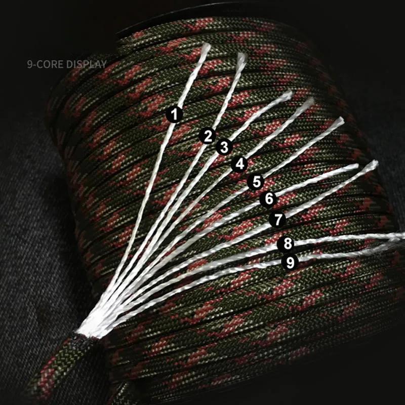 Corde paracorde à 9 cœurs, Standard militaire 100/50M 550, 4mm, cordon de Parachute extérieur, parap