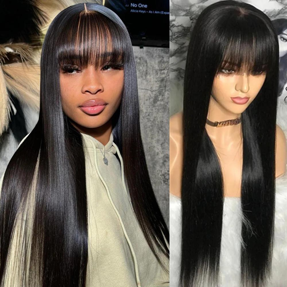 30 34 pouces droite 3x1 partie centrale dentelle perruque de cheveux humains avec frange pour les fe