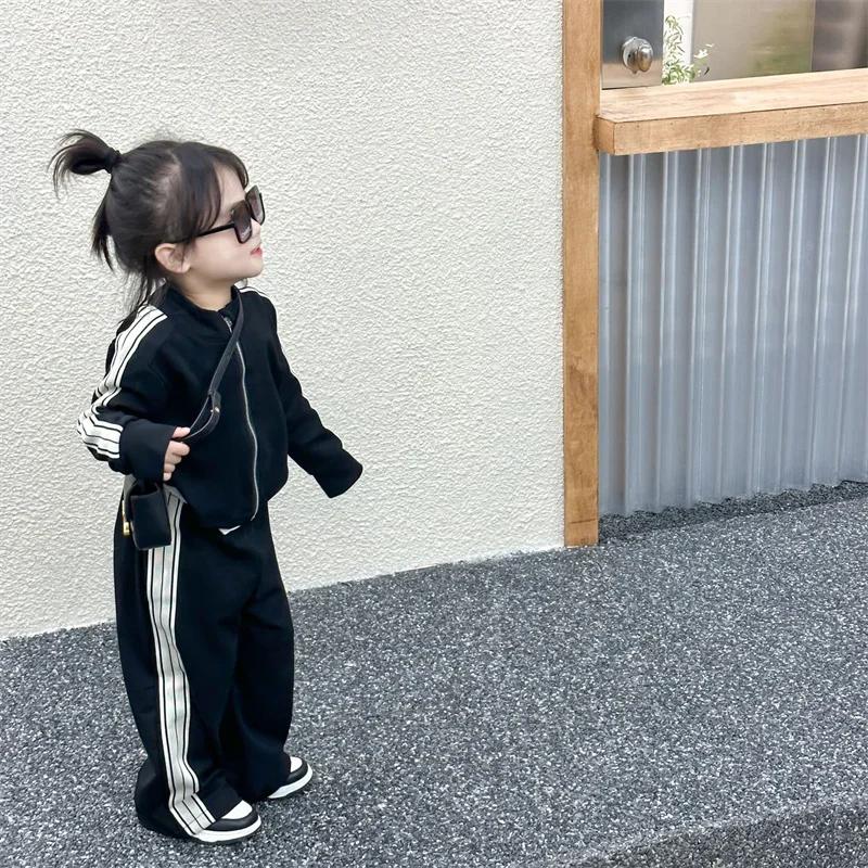 Ensembles décontractés à la mode pour filles, costumes de sport pour enfants, veste à manches longue