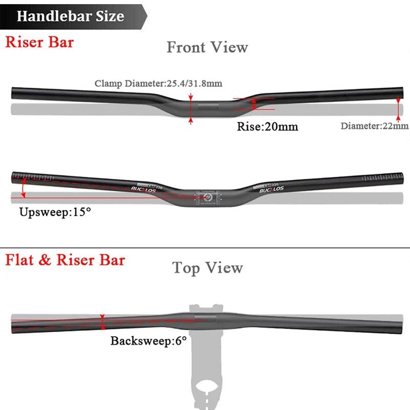 Guidon VTT carbone BUCKLOS 31.8mm 25.4mm ultraléger 660/720/760mm riser barre pièces