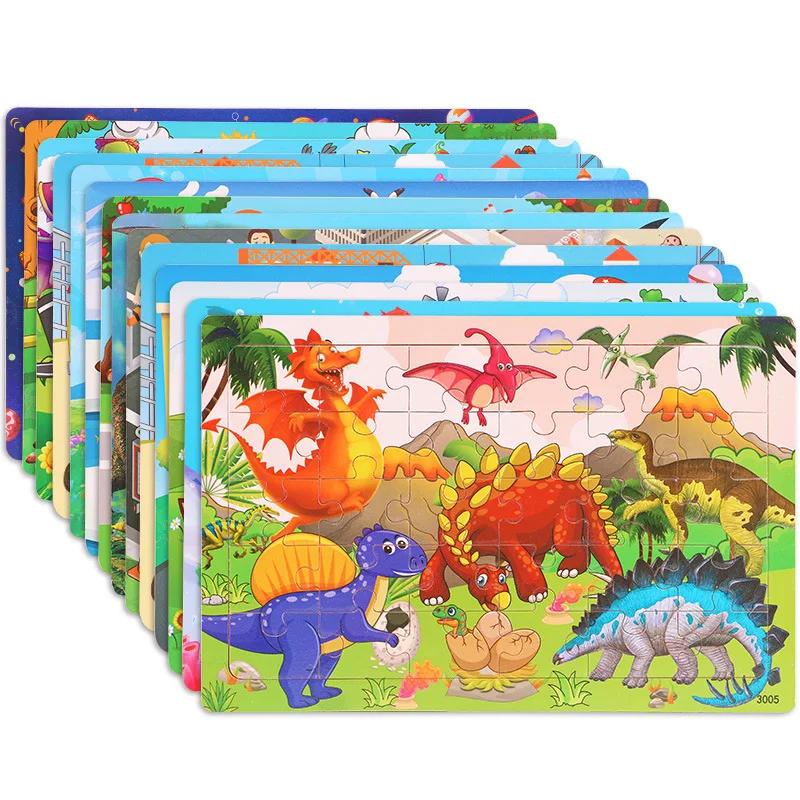 30 pièces Puzzle en bois enfants dessin animé animaux véhicule Puzzles jeux bébé apprentissage préco