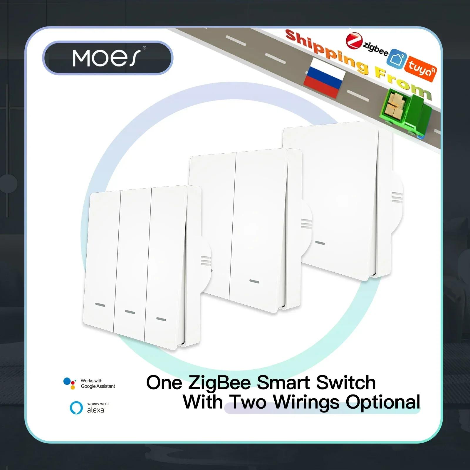 MOES – interrupteur d'éclairage intelligent Tuya ZigBee 2mqtt, 2/3 voies, sans fil neutre, aucun con