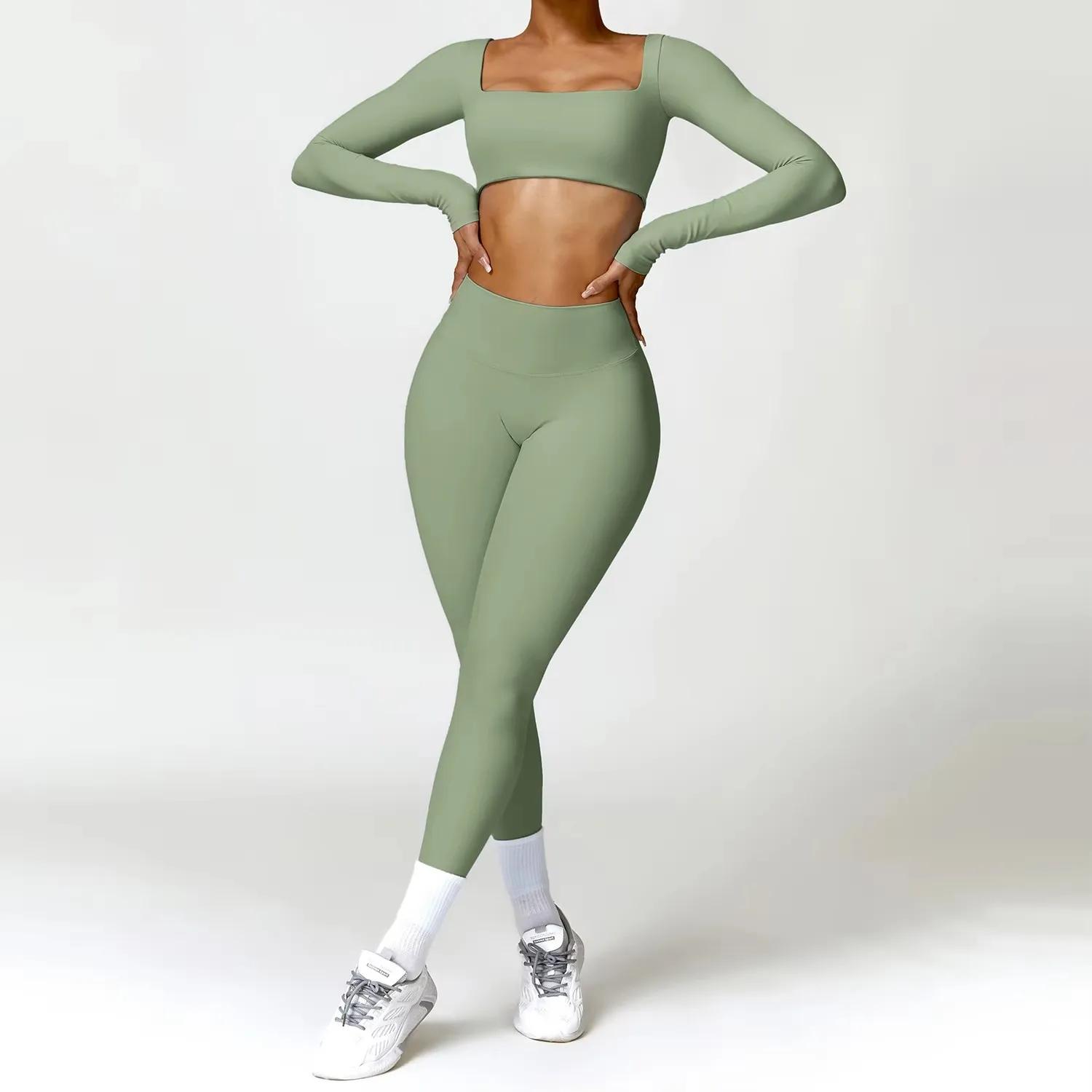 Ensemble sport 2 pièces femme séchage rapide salle gym course yoga T-shirt manches longues