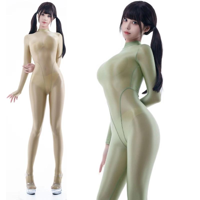 Maillot de bain une pièce japonais, Sexy et brillant, transparent, avec fermeture éclair au dos, col