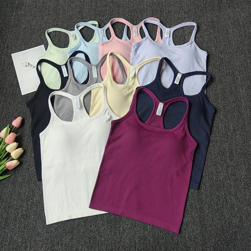 Débardeur de Yoga côtelé sans manches pour femmes, débardeur de gymnastique, Push Up, gilet de Sport