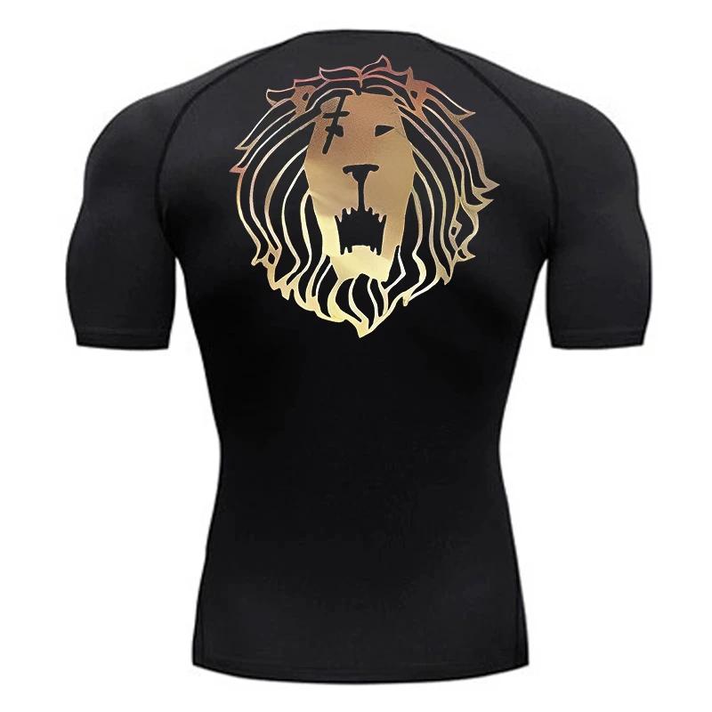 Chemises de Compression imprimées Lion pour hommes, maillot de corps d'entraînement de gymnastique,