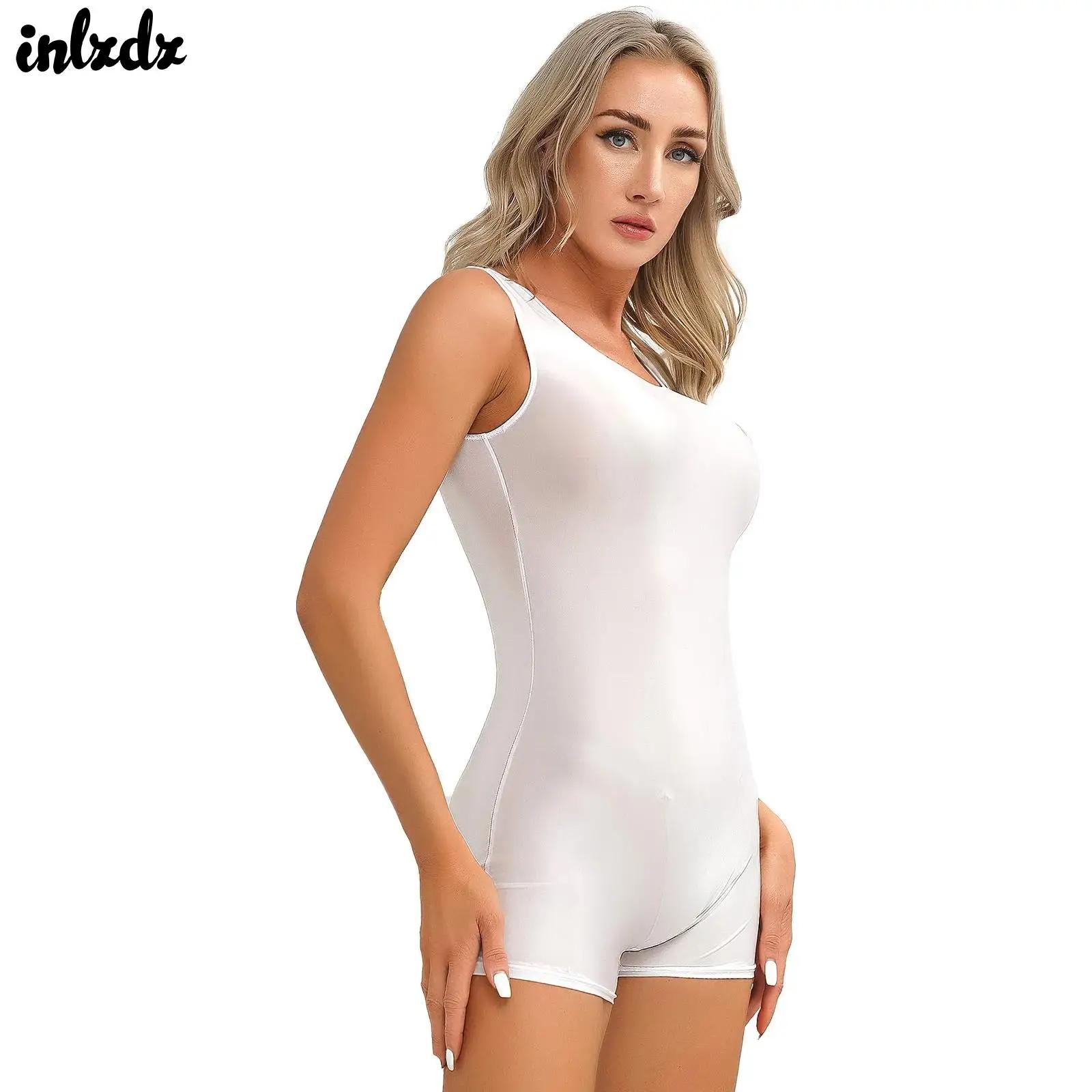 Maillot de bain une pièce femme - Combinaison courte extensible pour Yoga et Fitness brillant