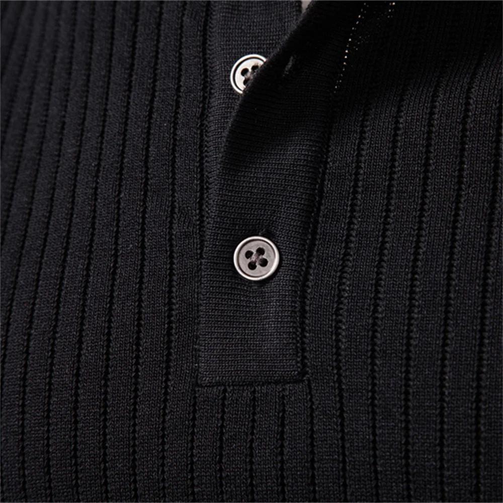 AIOPESON bouton patte Polo hommes côtelé rayure à manches longues coupe contemporaine minimaliste au