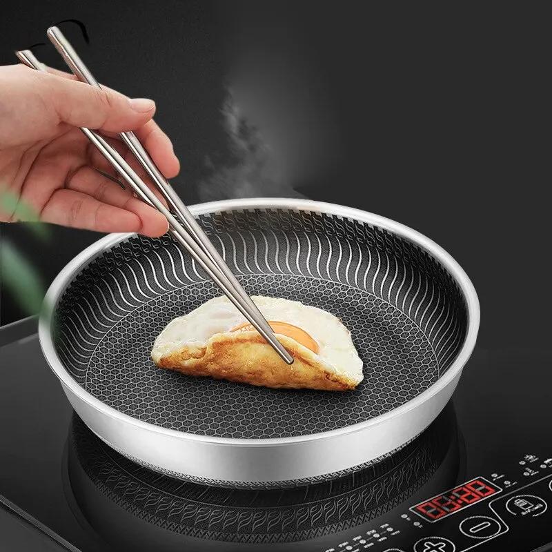 Poêle à frire Leic-Ply en acier inoxydable, poêle à wok, double face, accent d'abeille, adaptée à to