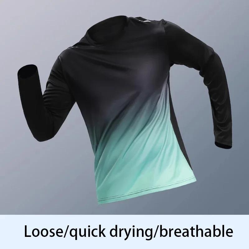 T-shirt à manches longues à séchage rapide pour hommes, dégradé respirant, coupe ample, adapté au sp